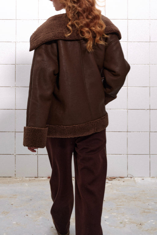 Faux Shearling Jacket in Brown