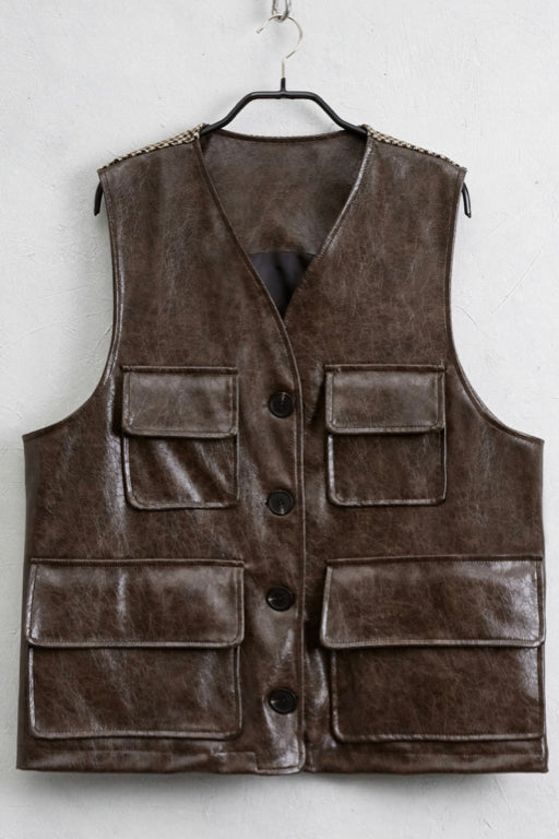 Faux Leather Gilet Brown