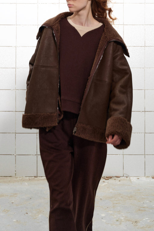 Faux Shearling Jacket in Brown