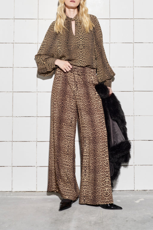 Wide Leg Leopard Trousers