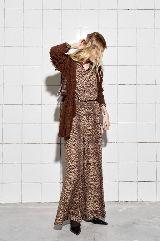 Wide Leg Leopard Trousers