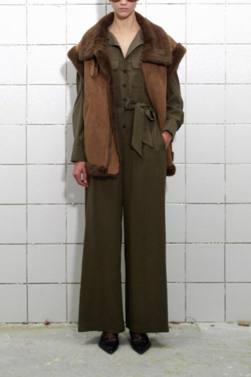 Faux Shearling Gilet in Brown