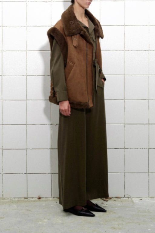 Faux Shearling Gilet in Brown