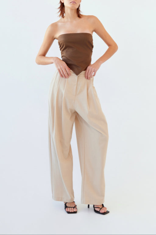Tailored Pleated Trousers in Cream