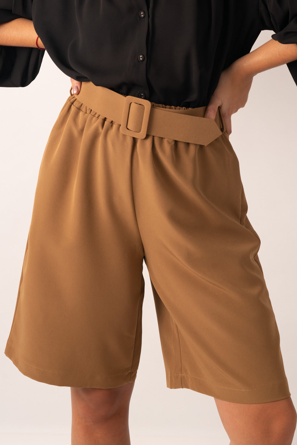 Belted Shorts in Beige