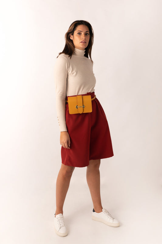 Belted Shorts in Crimson Red